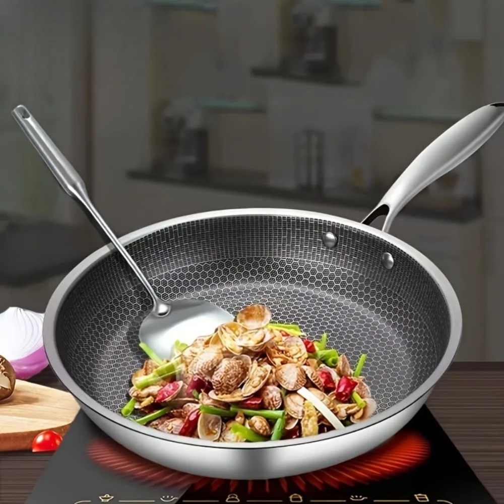 28cm Frying Pan Stainless Steel Omelette Pan Nonstick Crepe Pan Honeycomb Skillet for Eggs Fried Anti Scratch Wok Cooking Pan