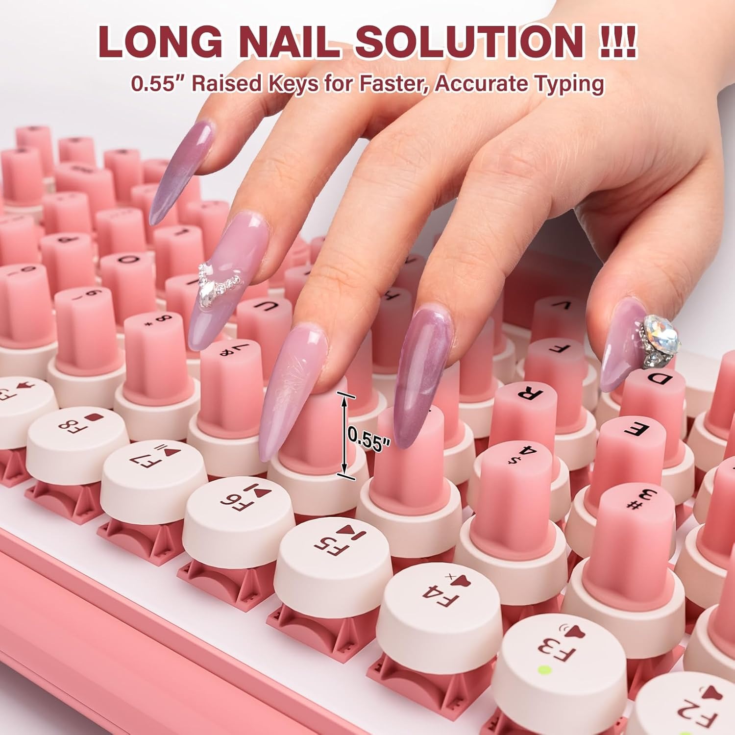 Raised Adhesive Keyboard Stickers for Long Nails Universal Nail Art Keyboard Bubbles Self-for Long Nails Silicone Typing Keycaps