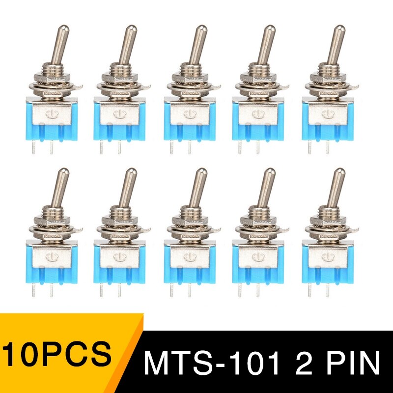 10pcs/set MTS-101 2 Pin SPST ON-OFF 2 Position 6A 125V AC Mini Toggle Switches Kit Switch Push Button Swith Accessories