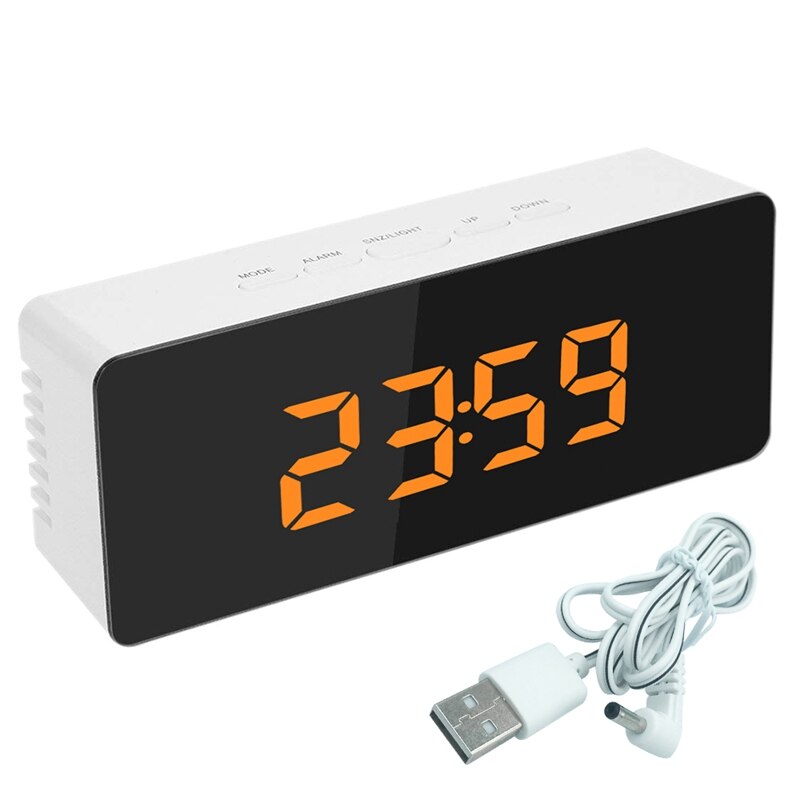 Digital Mirror LED Display Alarm Clock Multifunction Snooze Desk Clock Temperature Calendar USB/AAA Powered Electronic: orange