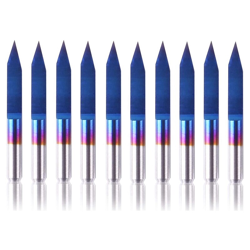 10Pcs V Shape PCB Engraving Bits Blue Coating 3D Milling Cutter 30 Degree 0.1mm Tip 1/8inch Shank CNC Router Bit: Default Title