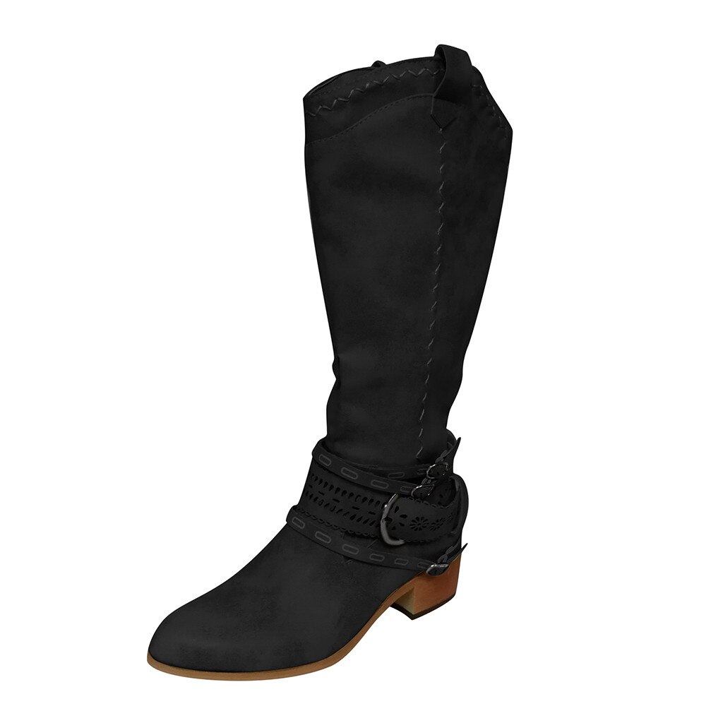 Vintage Women Western Boots Winter Pointed Toe Long Tube Knight Boot Female Knee-High High Heel Shoes Wide Calf Rome Botas: Black / 38