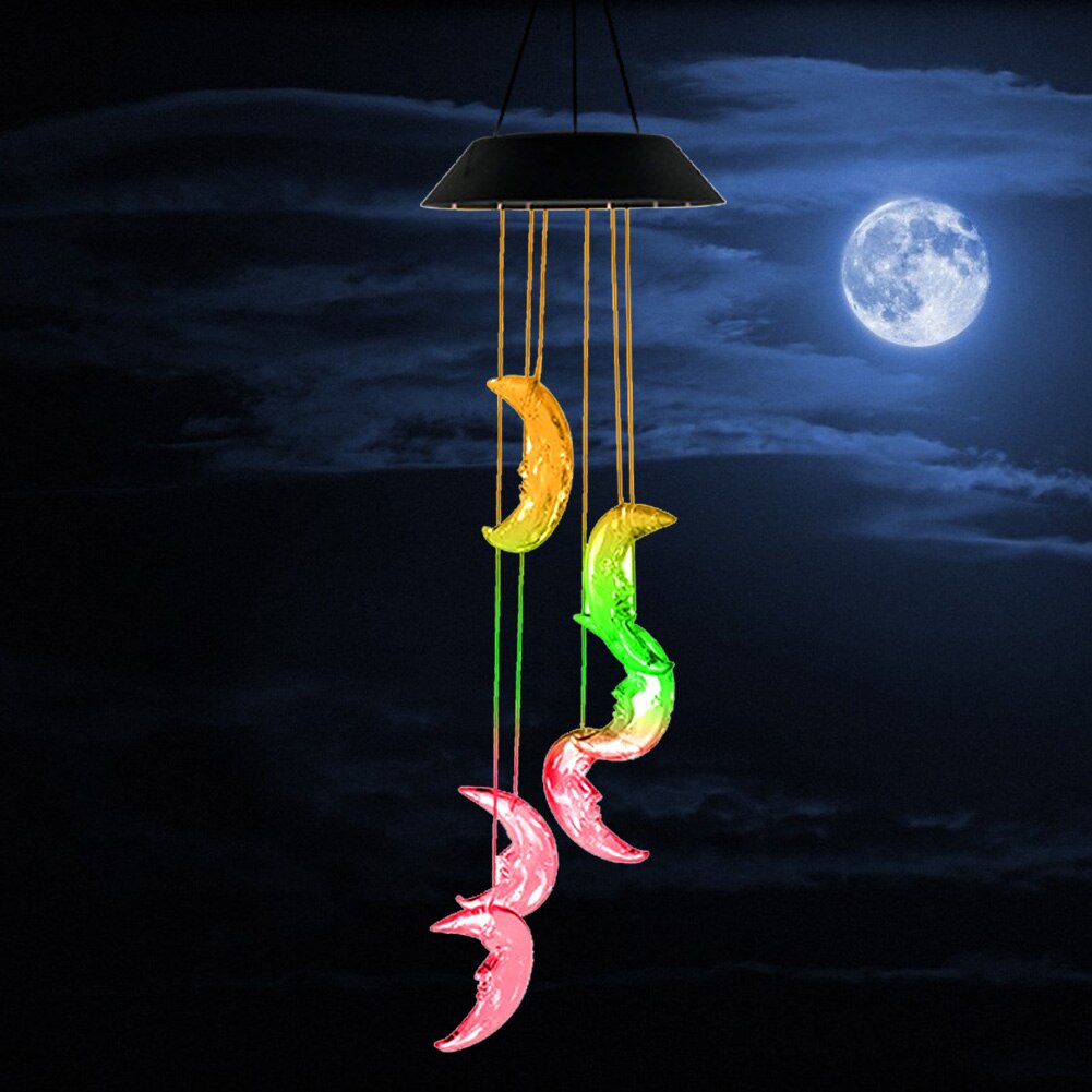 LED Solar Light Color Changing Moon Wind Chime Lamp Outdoor Garden Fences Light Transparent Solar Copper Bulb Chandelier