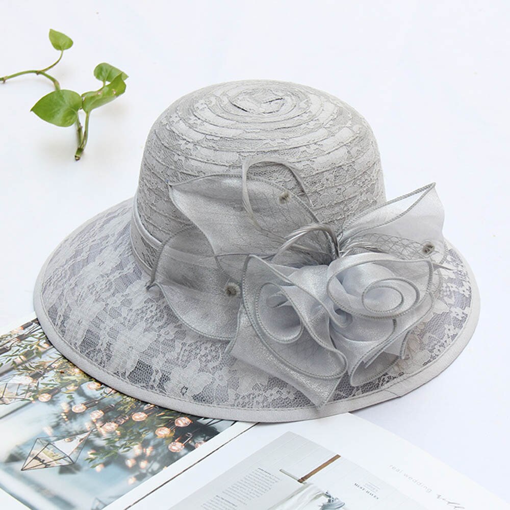 Fs Elegante Bloem Kant Garen Cloche Hoed Beige Opvouwbare Dames Zonnebrandcrème Mode Banket Brede Rand Tovenaar Hoeden: Gray Derby Hat
