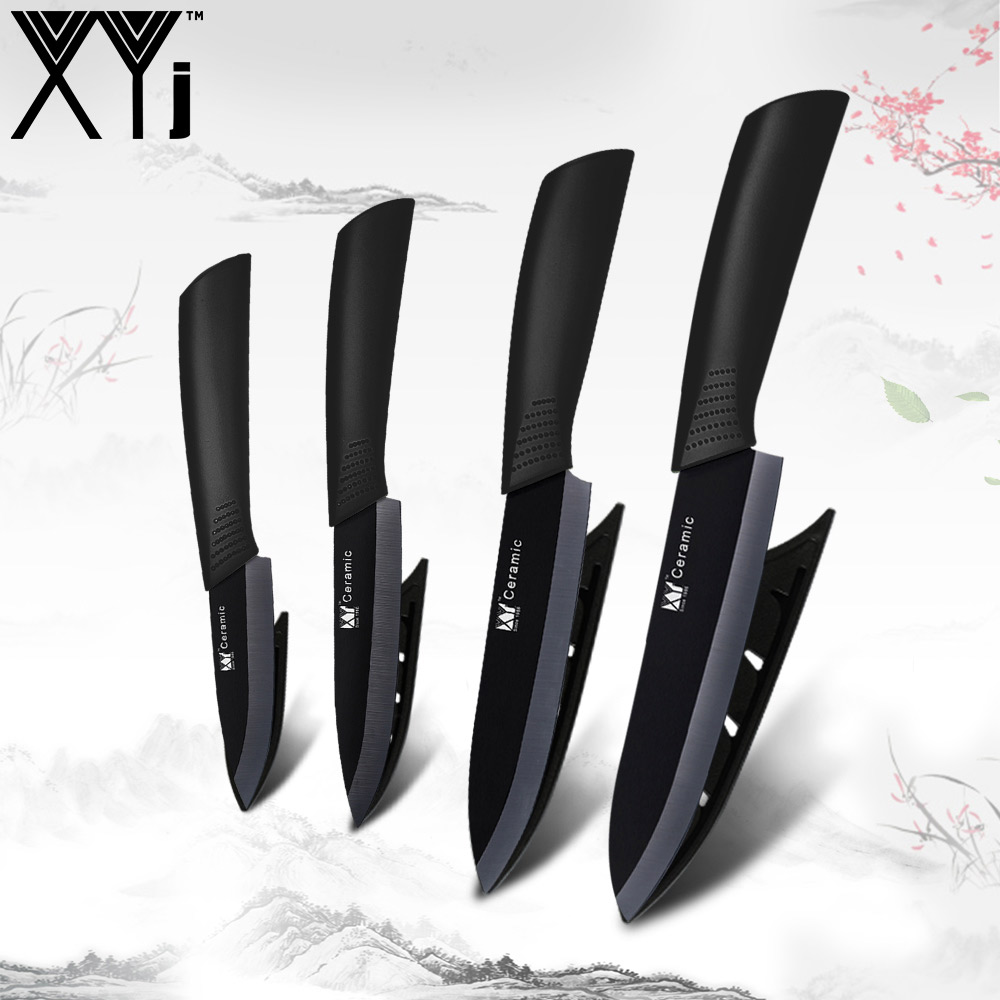 XYj Zirconia Oxide Ceramic Cleaver Black/White Blade 3&quot; 4&quot; 5&quot; 6&quot; inch + Sheath Ceramic Knife Set Kitchen Fruit Knife: Black