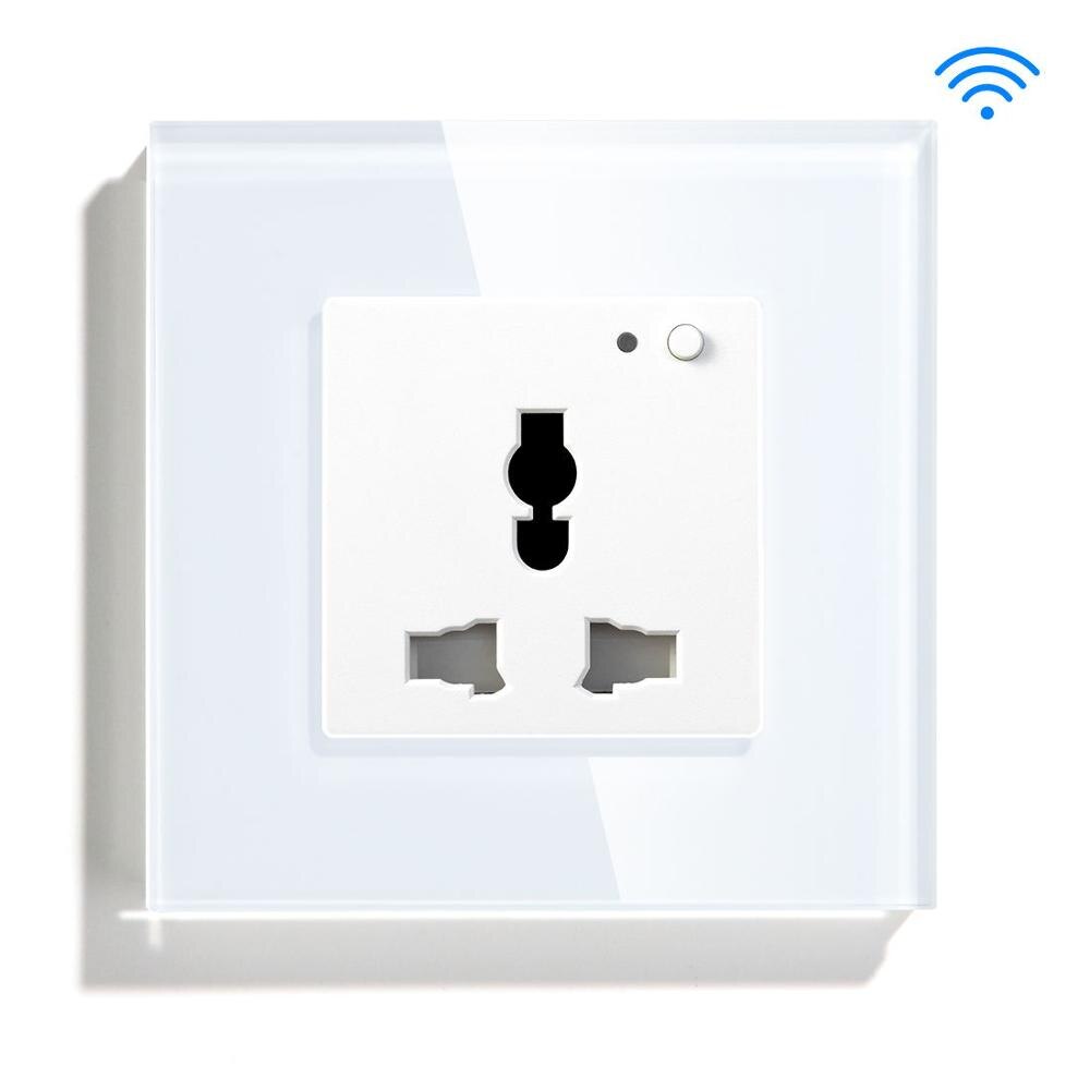BSEED Wifi Multifunction Socket Wall Socket Smart Outlet Black White Gloden Crystal Panel 13A Power Socket For Smart House: White Wall Socket
