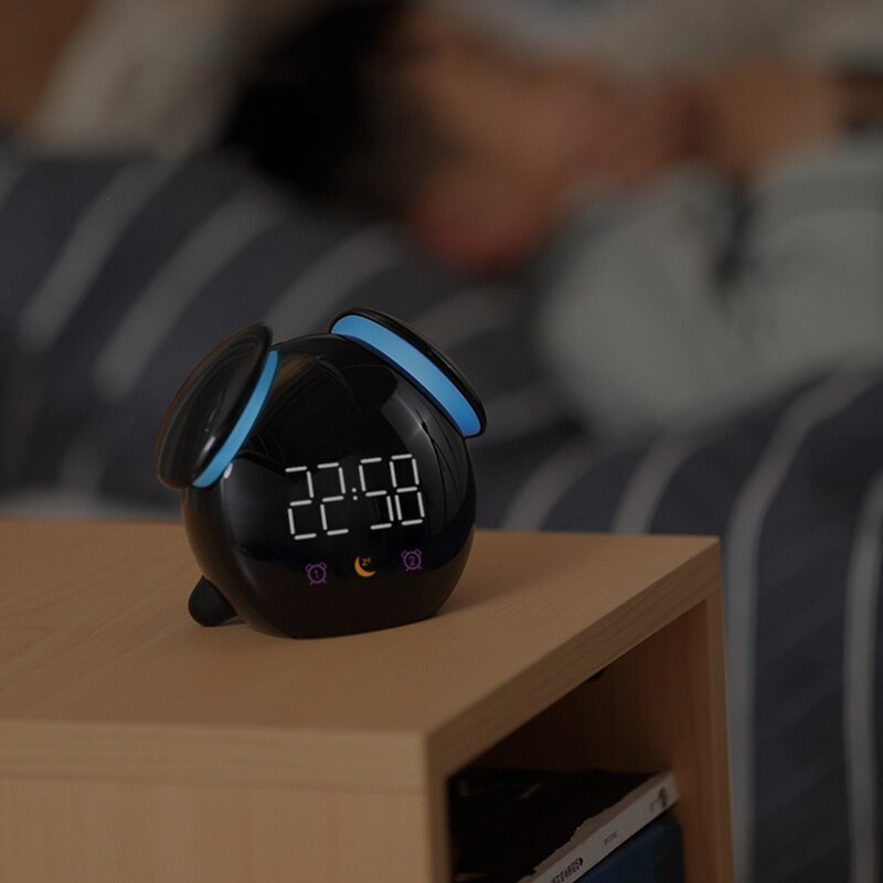 Pressesensor ledet klokkelys fargerikt nattlys ladbart 2000 mah nattlampe barnesoverom deside lampe alarm nattlys