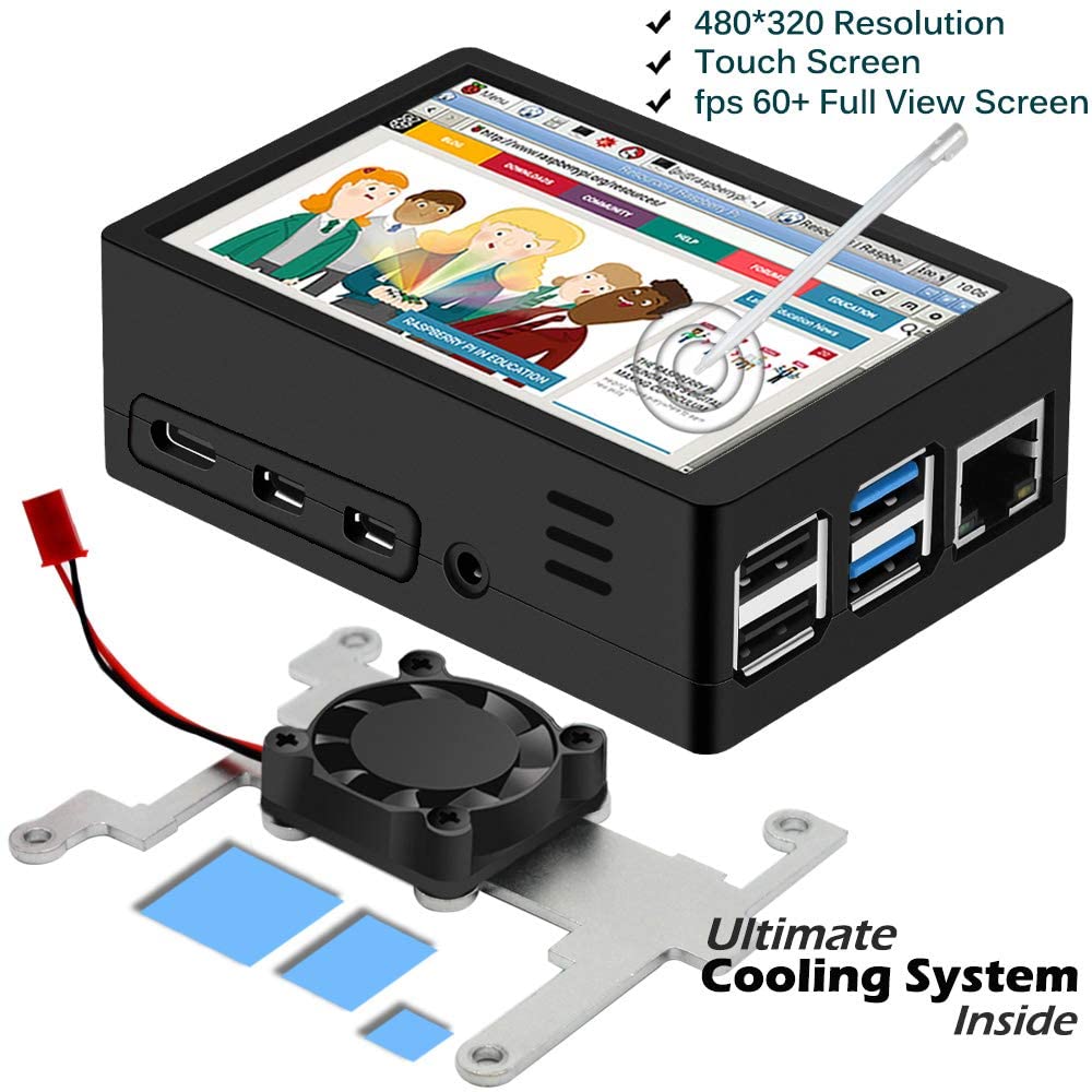 Raspberry Pi 4 Touchscreen, 3.5 inch 60+fps 480x320 Resolution HD with Cooling Fan and Case for Raspberry Pi 4 Model B/Pi 4b
