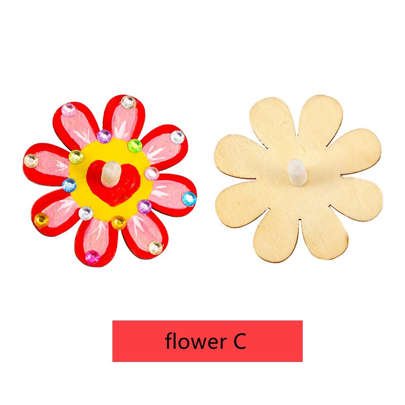 5 Piece/lot DIY Toys For Child Divergent thinking Spinning Top Wooden Diy Coloring Children Play Spinning Birthday ZLL: flower C