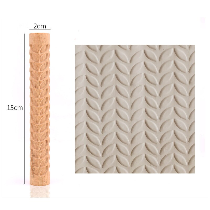 Rodillo de textura de madera para cerámica, herramienta de modelado con relieve de árbol, piedra, patrón de flores, rodillo de barro, escultura de cerámica artesanal: Leaves