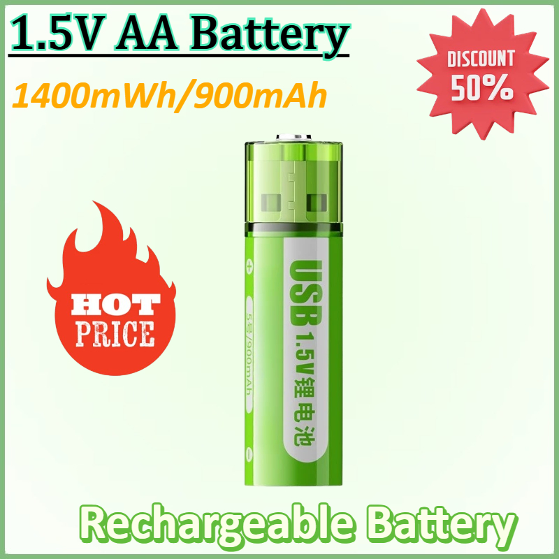Nuova batteria AA da 1,5 V 1400 mWh/900 mAh Batteria ricaricabile agli ioni di litio USB per telecomando Mouse Piccolo ventilatore Batteria giocattolo elettrico
