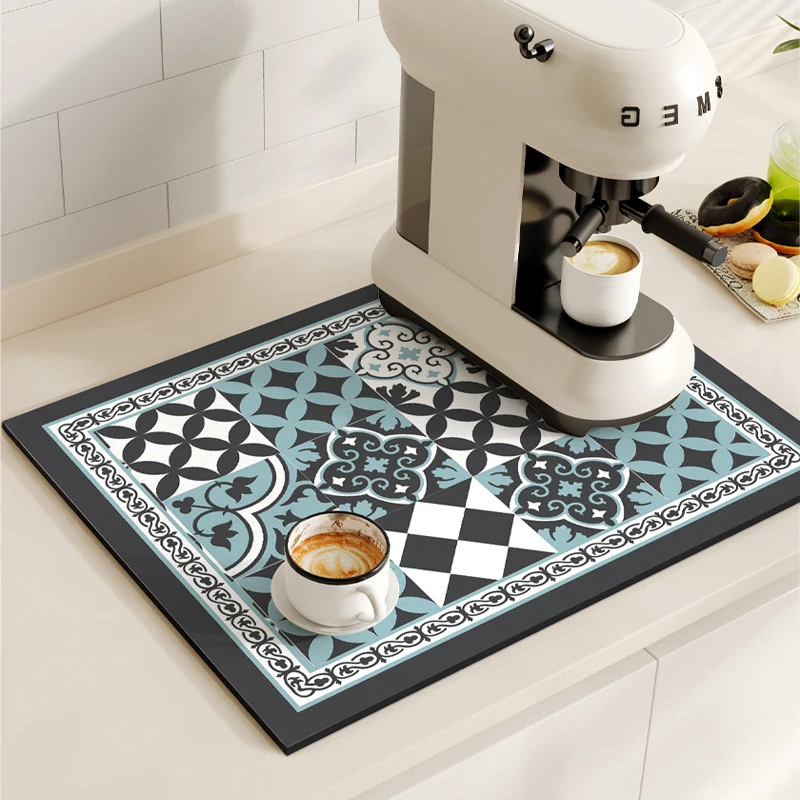 VIKAMA Kitchen Diatom Mud Mat Retro Coffee Machine Mat Waterproof Dish Drying Mats Quick Dry Drain Pad Draining Placemat