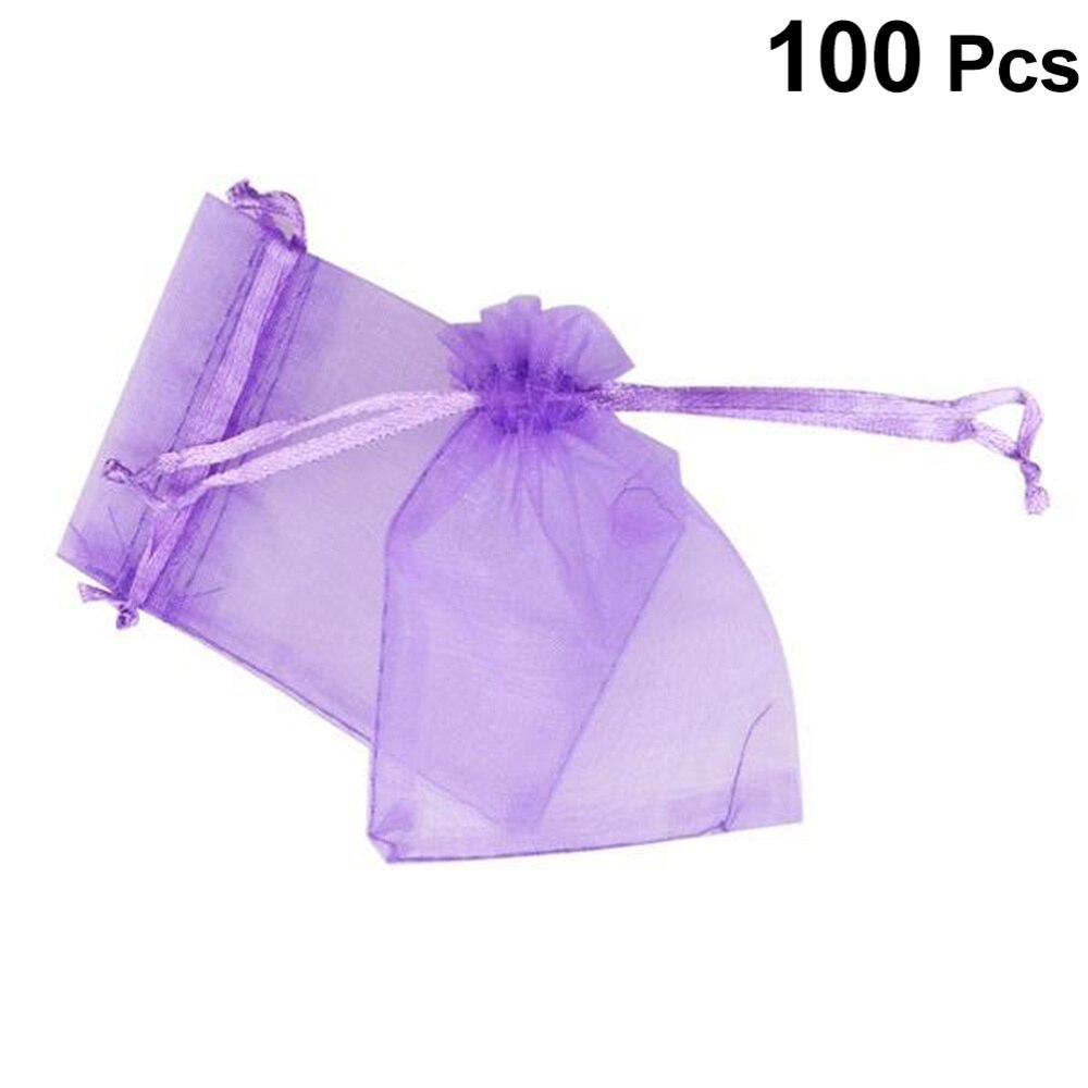 100Pcs Transparante Organza Zakjes Koord Sieraden Gaas Zak Lavendel Pouch Licht Paars