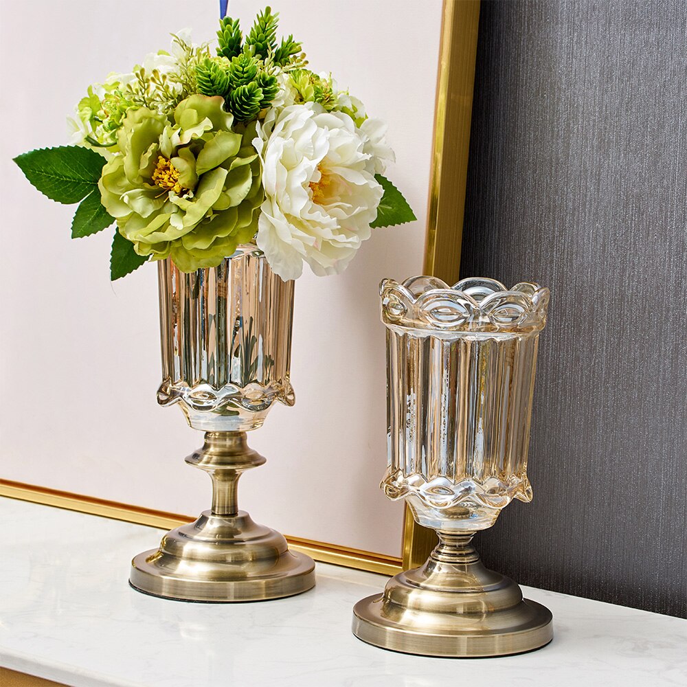 De lujo de florero de vidrio nórdico, decoración para el hogar moderno arreglo con flores artificiales de la boda jarrón de decoración de terrario Decoración Para sala de estar