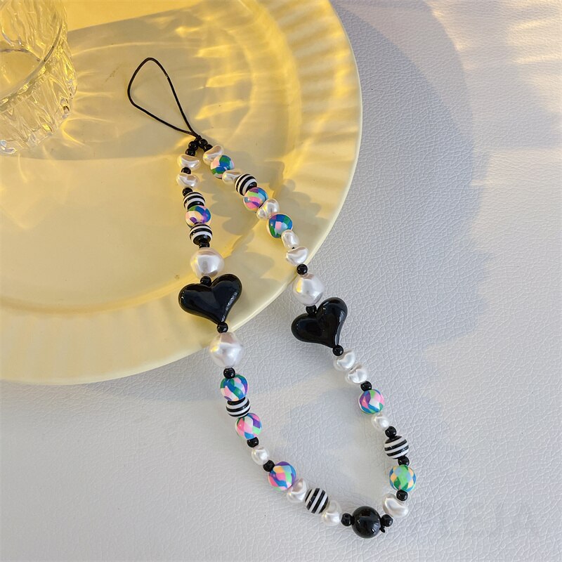 Mode Liefde Hart Mobiele Telefoon Riemen Voor Iphone 11 12 13 Pro Max Armband Hanger Leuke Sleutelhanger Ornament Parel Hand touw Ketting: DS346-6