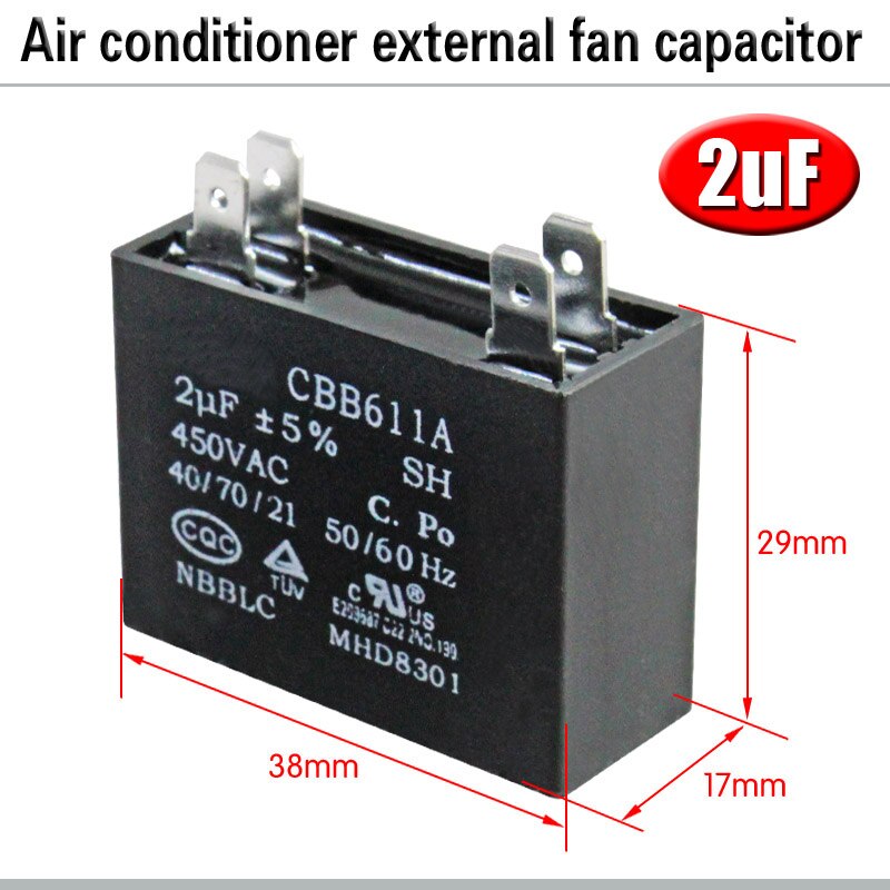 CBB61 Airconditioner Externe Ventilator Startcondensator 1.5/2/2.5/3/3.5/4/5/6/8Uf 450V Motor Condensator 4 Insert Drukvaste