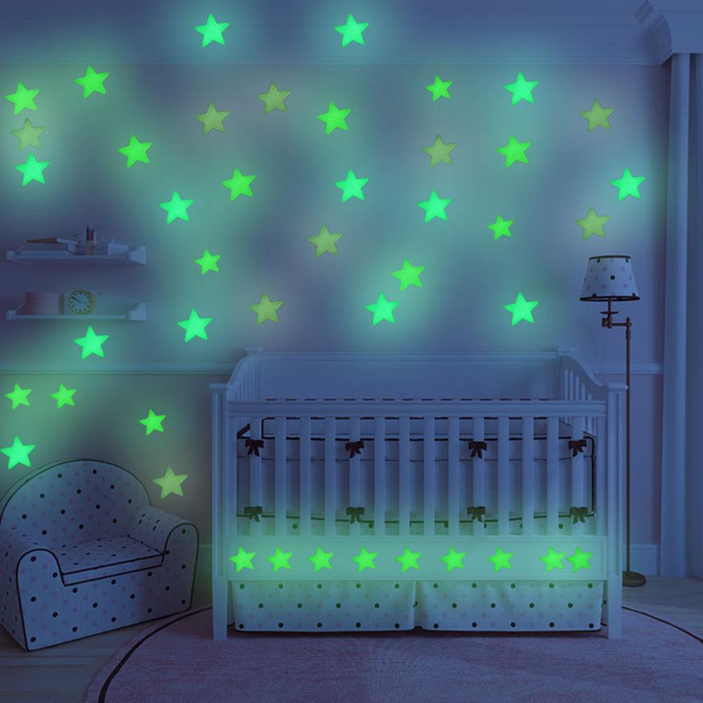 Fluorescent Wall Sticker Moon Star Wallpaper Glow Shine In The Darkness Special Festivel Kids Baby Bedroom Decoration Home Decor