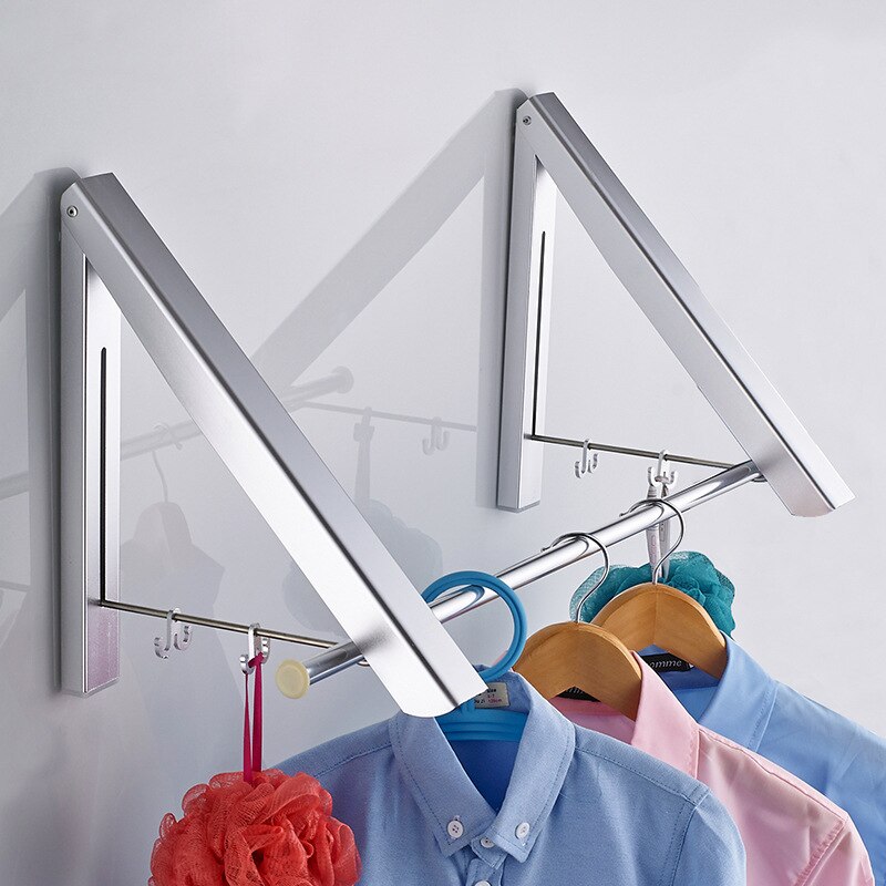 Useful Space Aluminum Wall Hanger Retractable Indoor Clothes Hanger Magic Foldable Drying Rack Waterproof Clothes Towel Rack