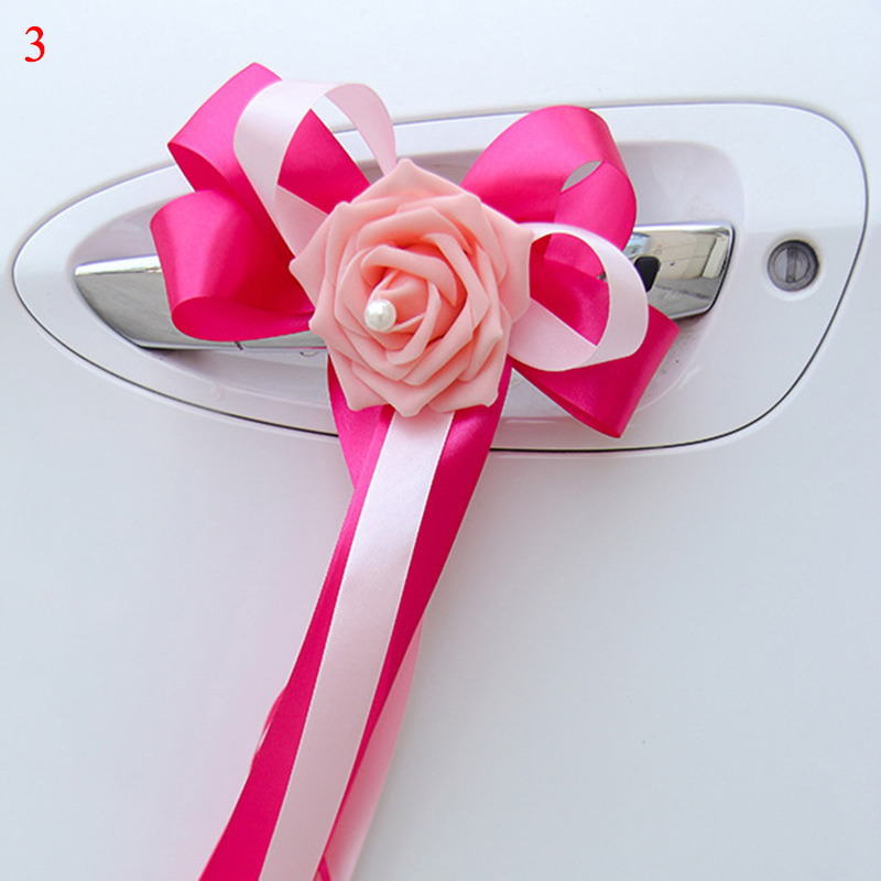1 Pc Deurgrepen Mooie Party Festival Supplies Achteruitkijkspiegel Trouwauto Bloem Knoop Lint Decoraties 12 Kleuren 17x35cm: 3