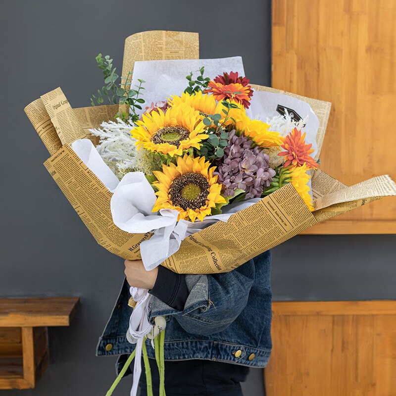 Papel de envoltorio de flores, Material de papel Kraft Retro de periódico inglés, ramo Floral, flor de embalaje