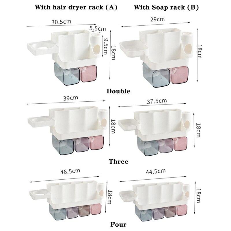 Multifunctional Toothbrush Holder with Cup Wall Mounted Bathroom Organizer Toothpaste Dispenser Plastic Storage Rack Soap Holder