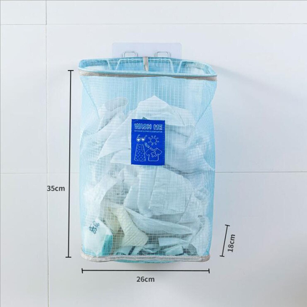Husholdnings vægmonteret vasketøjskurv snavset vasketøjskurv sammenklappelig børnelegetøj sorteringsorganisator badeværelsestøj opbevaringstasker: Blå