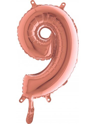 Ballon Nummer 9 Roze Goud 36cm