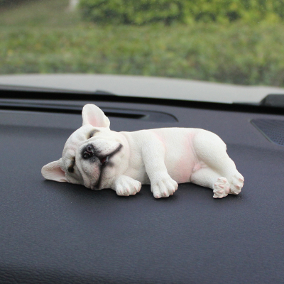 Car interior control ornaments product sleeping position French bulldog car ornaments cute simulation dog model high: F051-white1