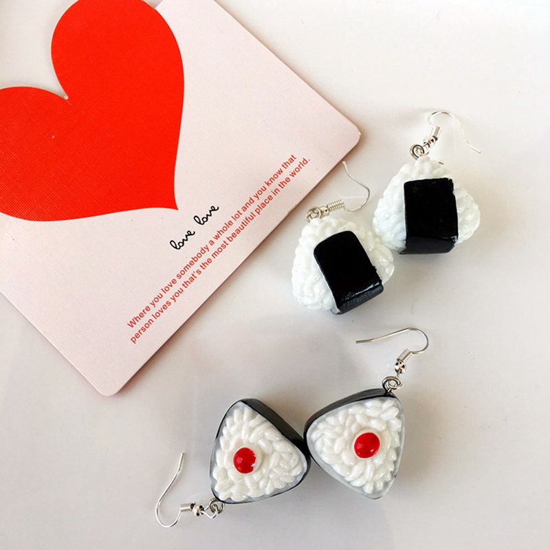 Lovely Handmade Japanese Harajuku Rice Balls Earrings Cute Geometric Sushi Food Fun Earrings For Women Girl Jewelry