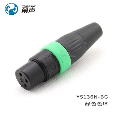 Genuine YONGSHENG (NEUTRIK) YS136N-B Black nickel plated cannon XLR three-core balanced cannon female plug with Color Ring: GREEN