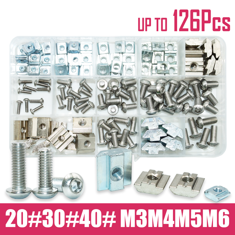 Tornillo hexagonal de acero inoxidable 304 y tuerca deslizante en T, cabeza de botón, Perno Allen, ranura en T, para Perfil de extrusión de aluminio 20, 30, 40