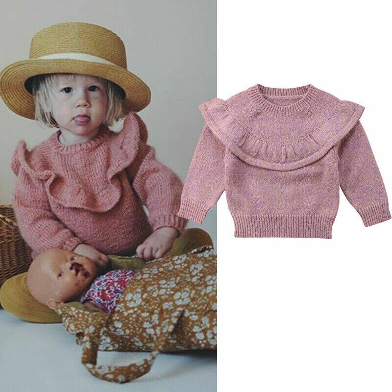 0-36M Neugeborenen Baby Mädchen Herbst zur Seite fahren Spitzen Rüschen Gestrickte Warme Rüschen Mantel Rufflesouterwear Solide Rosa Baby Mädchen zur Seite fahren