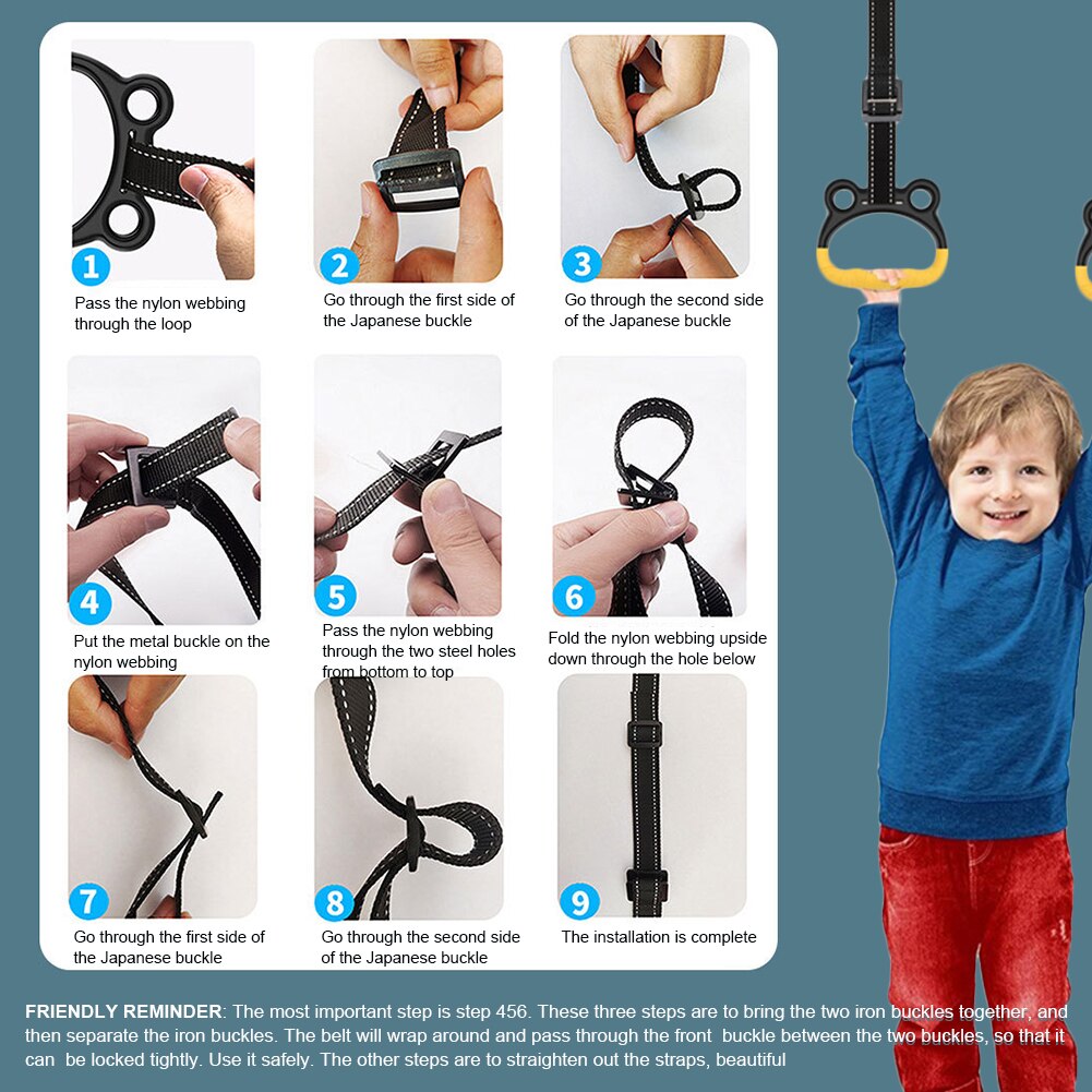 Children Swing Bar Rings Children Hanging Ring Kids Trapeze Swing Bar with Rings for Indoor Outdoor Tree Playground Yard