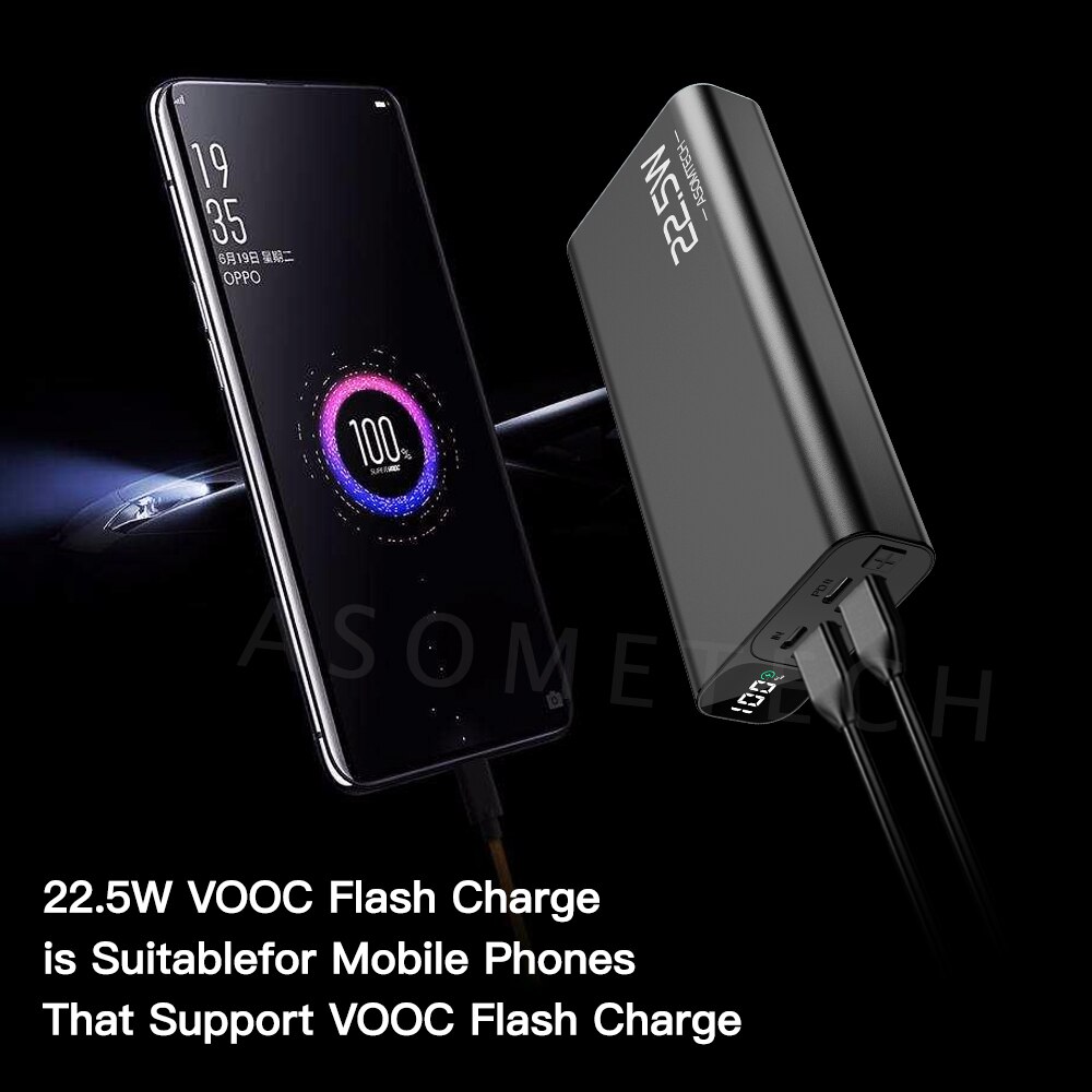 TOPZERO 20000mAh Power Bank PD QC 3.0 VOOC 22.5W Super Fast Charger Digital Display Portable Charger Powerbank For Mobile Phones
