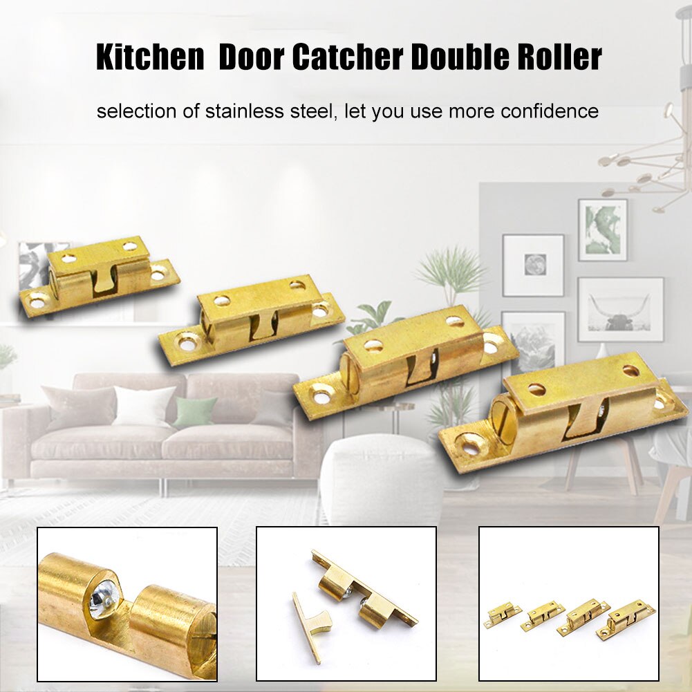 4pcs Brass Flexible Lock Retainer Door Catcher Rustproof Kitchen Cabinet Double Roller Easy Install Universal Furniture Home