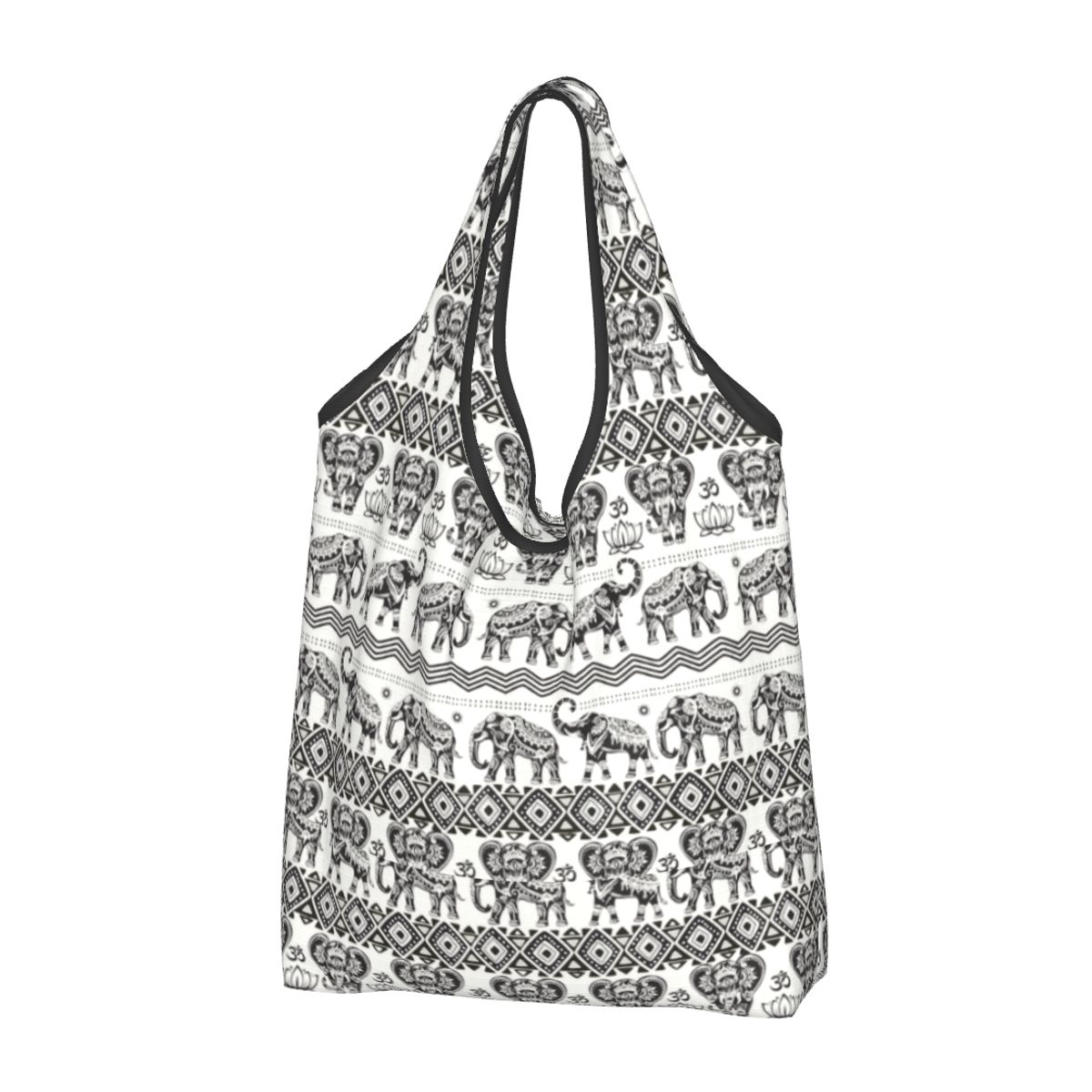 Op maat gemaakte, gerecyclede boodschappentas met olifantenmandala uit het paradijs, dames draagtas, draagbare boodschappentas met dierenmotief.: Camouflage