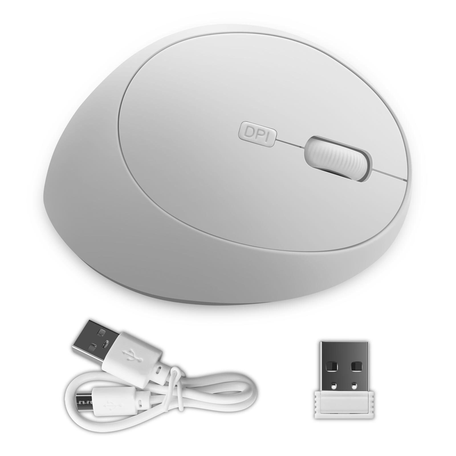 2.4G Wireless Mouse Rechargeable Ergonomic Vertical Mouse 800/1200/1600DPI USB Mice 4 Buttons Optical Gamer Mause For Computer: White Rechargeable