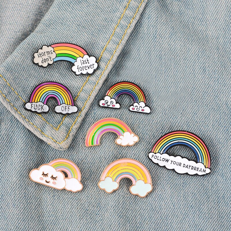 1 Stuk Leuke Cartoon Badge Regenboog Corsage Set Rainbow Cloud Geschilderd Metalen Broche Zak Jas Decoratie Broche Badge Revers Pin