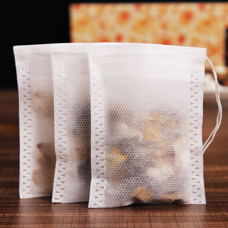 Bolsas de té desechables de grado alimenticio, filtro de tela no tejida, Infusor de té con sello de cuerda, filtros de especias, 100 piezas