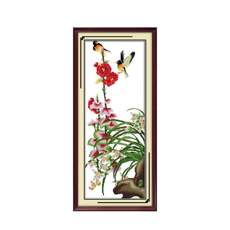 Chrysanthème de bambou rouge prune orchidée bleu | Fleur, broderie chinoise faite à la main, Kit point de croix, peinture décorative bricolage