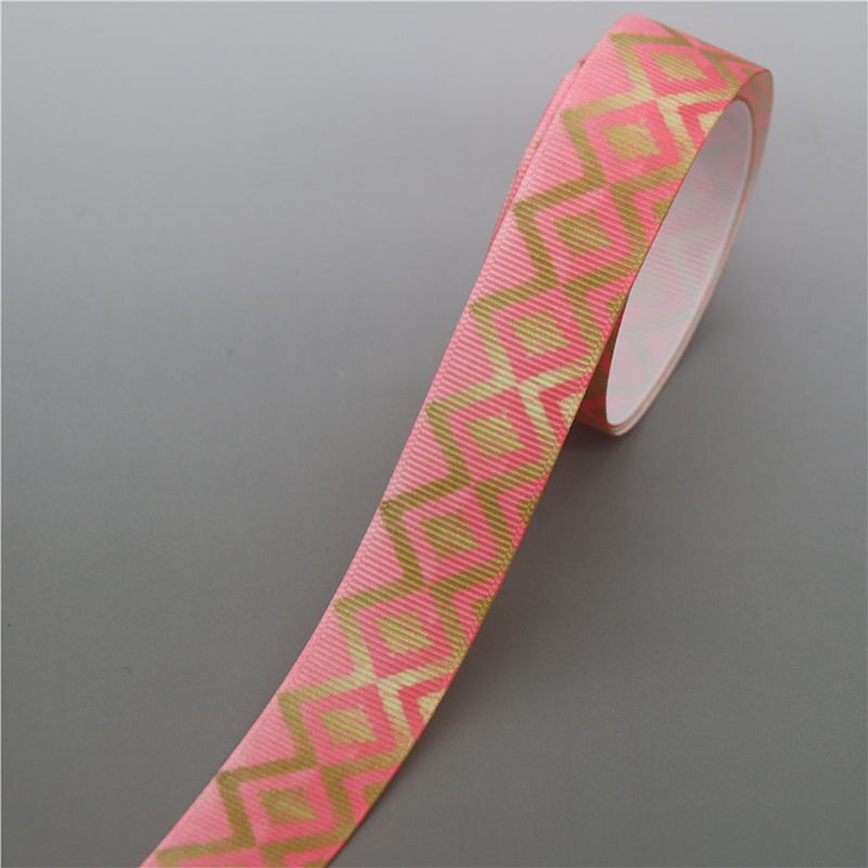 DHK 10 jardów pióro plemienny taśma rypsowa z szewronowym nadrukiem akcesoria Hairbow nakrycia głowy dekoracji DIY hurtownia OEM B1862: 10201