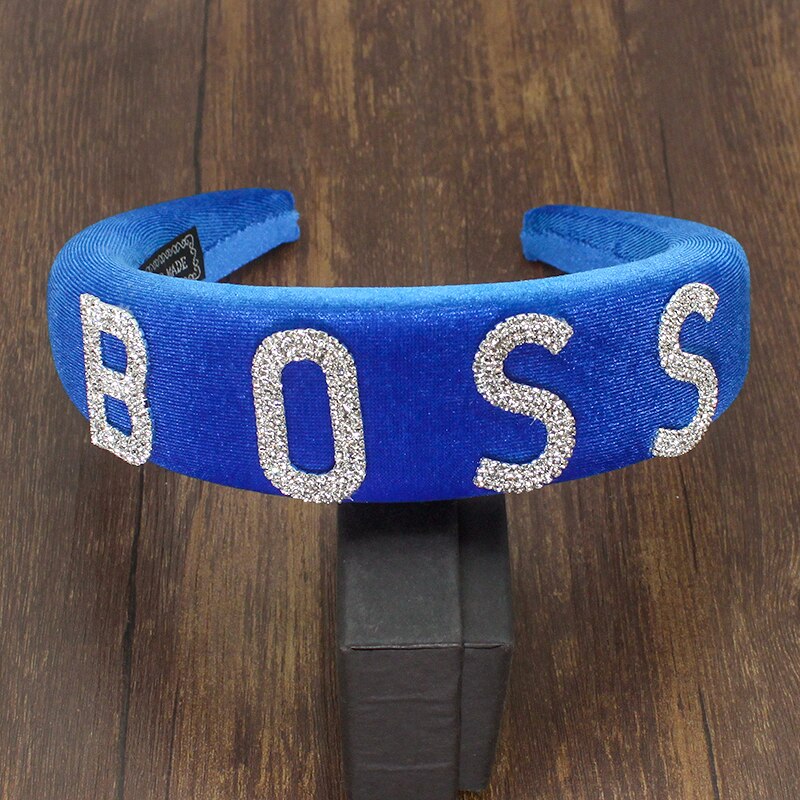 Fairland Nuovo di Lusso Queen Boss Boujee Lettera di Modo di Cristallo Pieno di Strass Imbottito Della Fascia Delle Donne Lucido Riempito Accessori Per Capelli: Blue BOSS