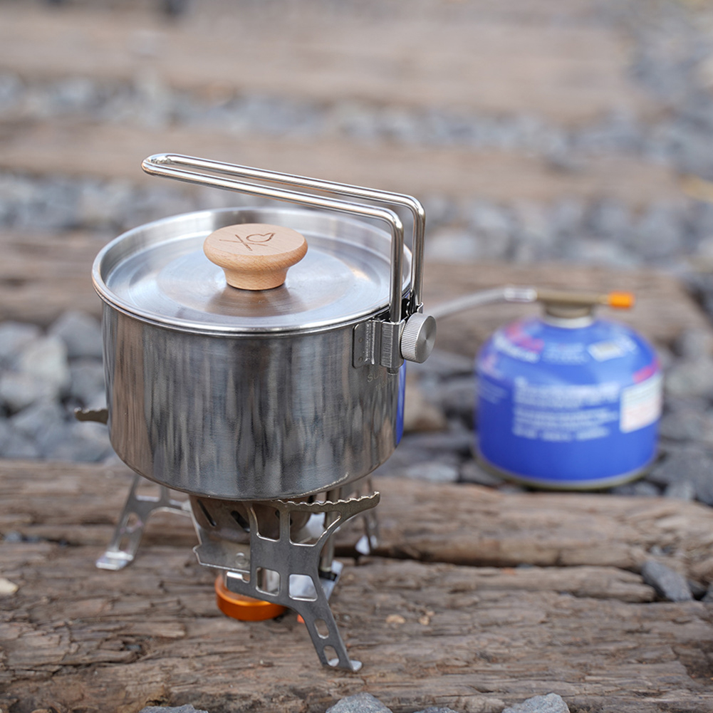 1L Outdoor Camping Theepot Wandelen Draagbare Pot Rvs Koffie Koken Pot Waterkoker Picknick Camping Apparatuur