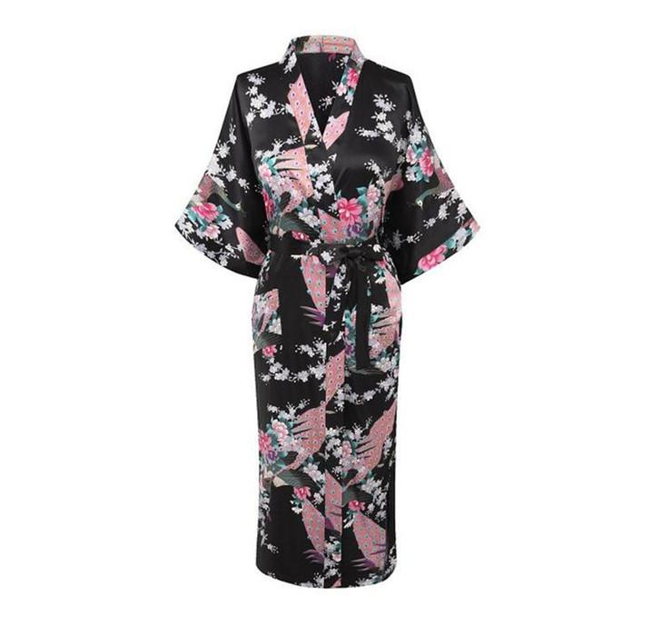 Lange Nachtjapon Pyjama Grijs Bruid Bruidsmeisje Wedding Robe Sexy Thuis Kleding Nachtkleding Vrouwen Nachtkleding Intieme Lingerie Neglige: Black