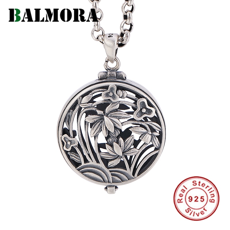 BALMORA Real 925 Sterling Silver Hollow Flower Charm Pendants for Women Couple Retro Jewelry Accessories Without Chain