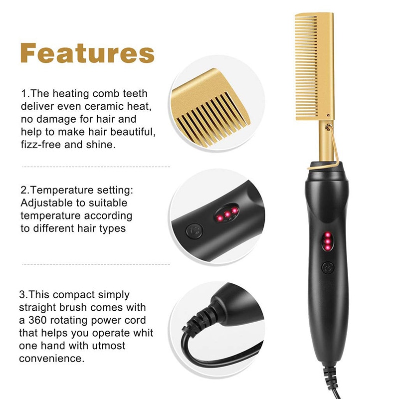 Comb Curler,Electric Straightening Heat Pressing Comb,Hair Curling Iron Straightener for Wet & Dry Hair(US Plug)