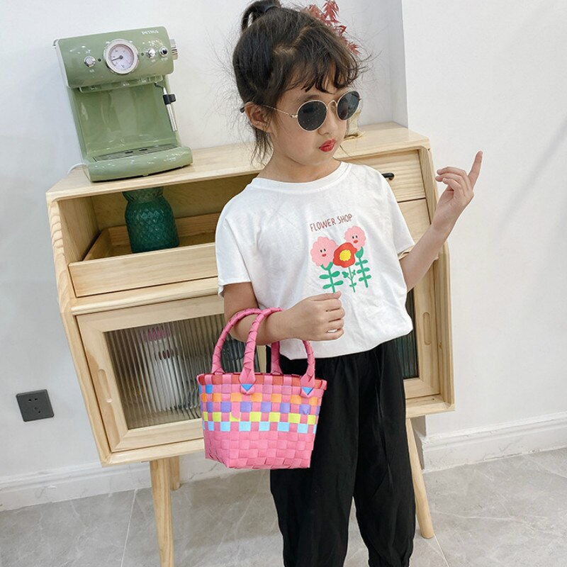 Summer Kids Straw Hand Bag Tote Woven Baby Girl Beach Handbag Toddler Boy Rattan Small Wallet Bag