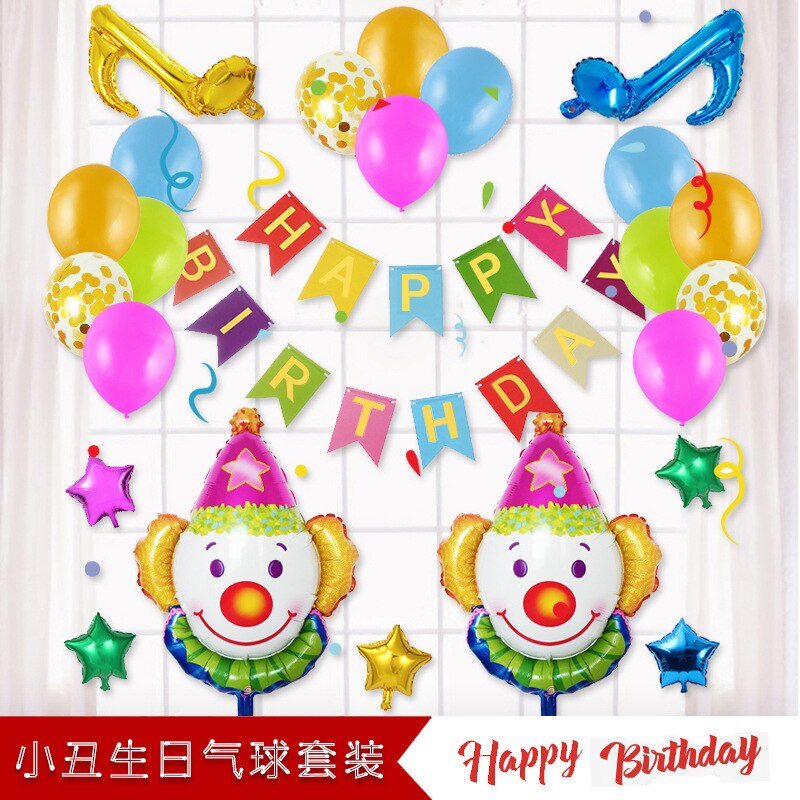 Globos de látex coloridos con estampado de payaso de dibujos animados para niños, confeti verde, decoración para de cumpleaños, suministros para fiestas temáticas