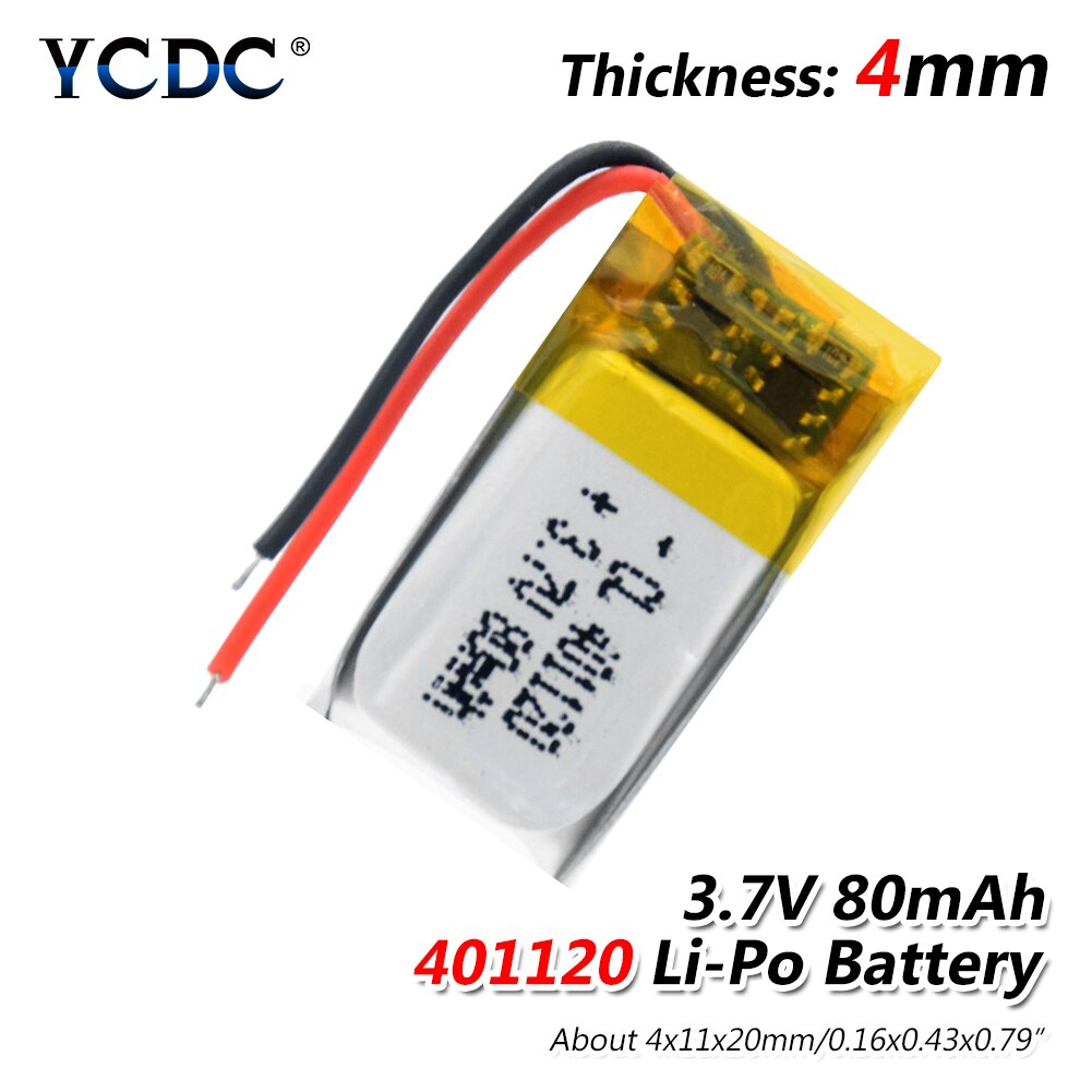 80mAh 401120 3.7V rechargeable li ion battery li polymer lithium battery for MP3 MP4 GPS bluetooth speaker headset smart watch