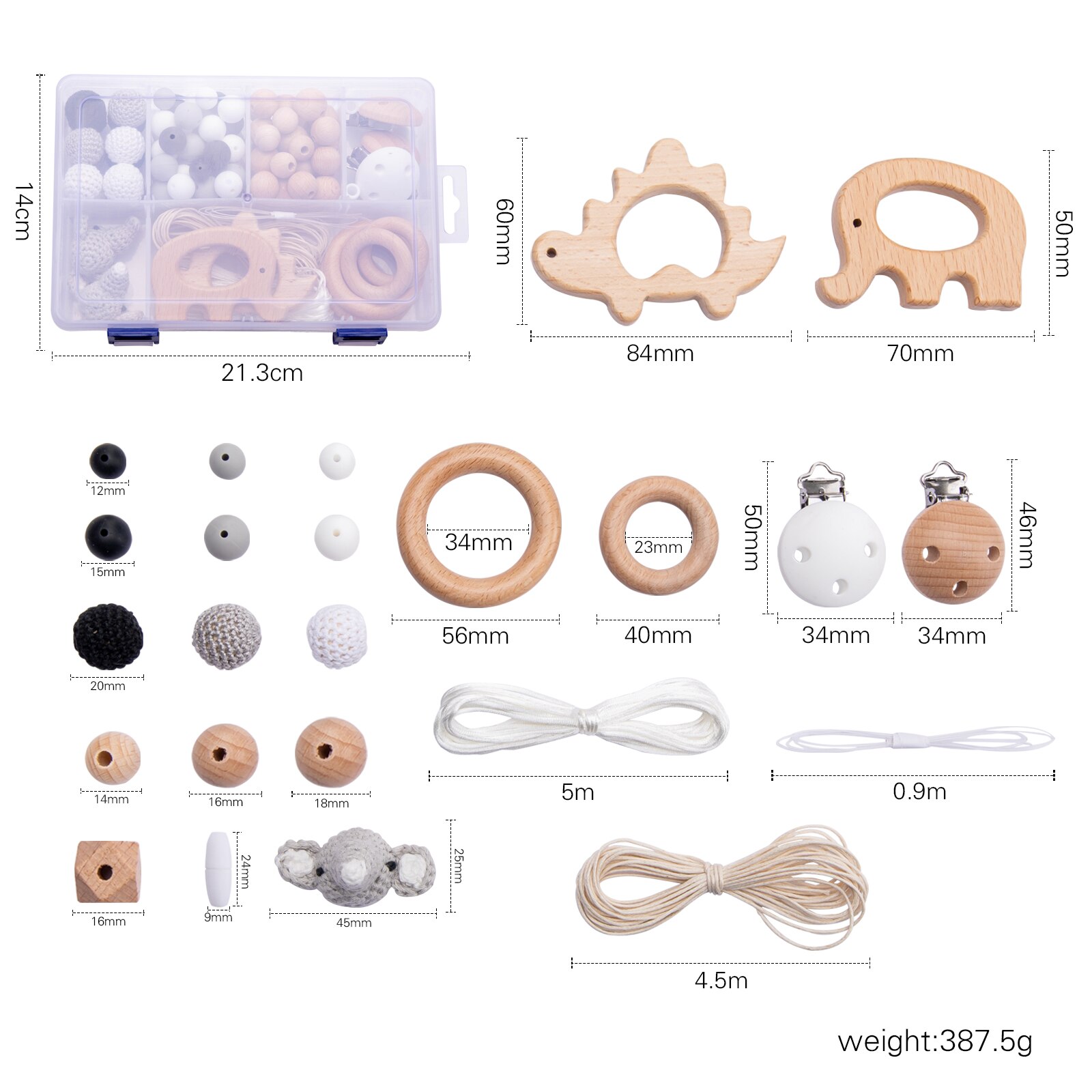 Crochet Animal Silicone Bead Set for Baby Rattle Accessories DIY Jewelry Set Crochet Beads Handmade Baby Toys Kit: Elephant 1